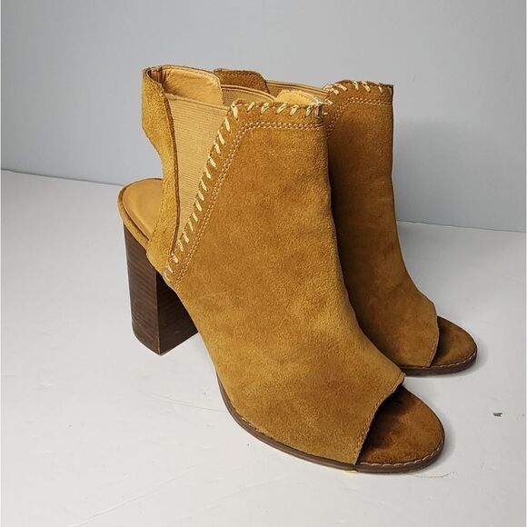 Urban Outfitters Chelsea Tan Suede Sling Back Open Toe Heels Size 10 - Picture 1 of 4